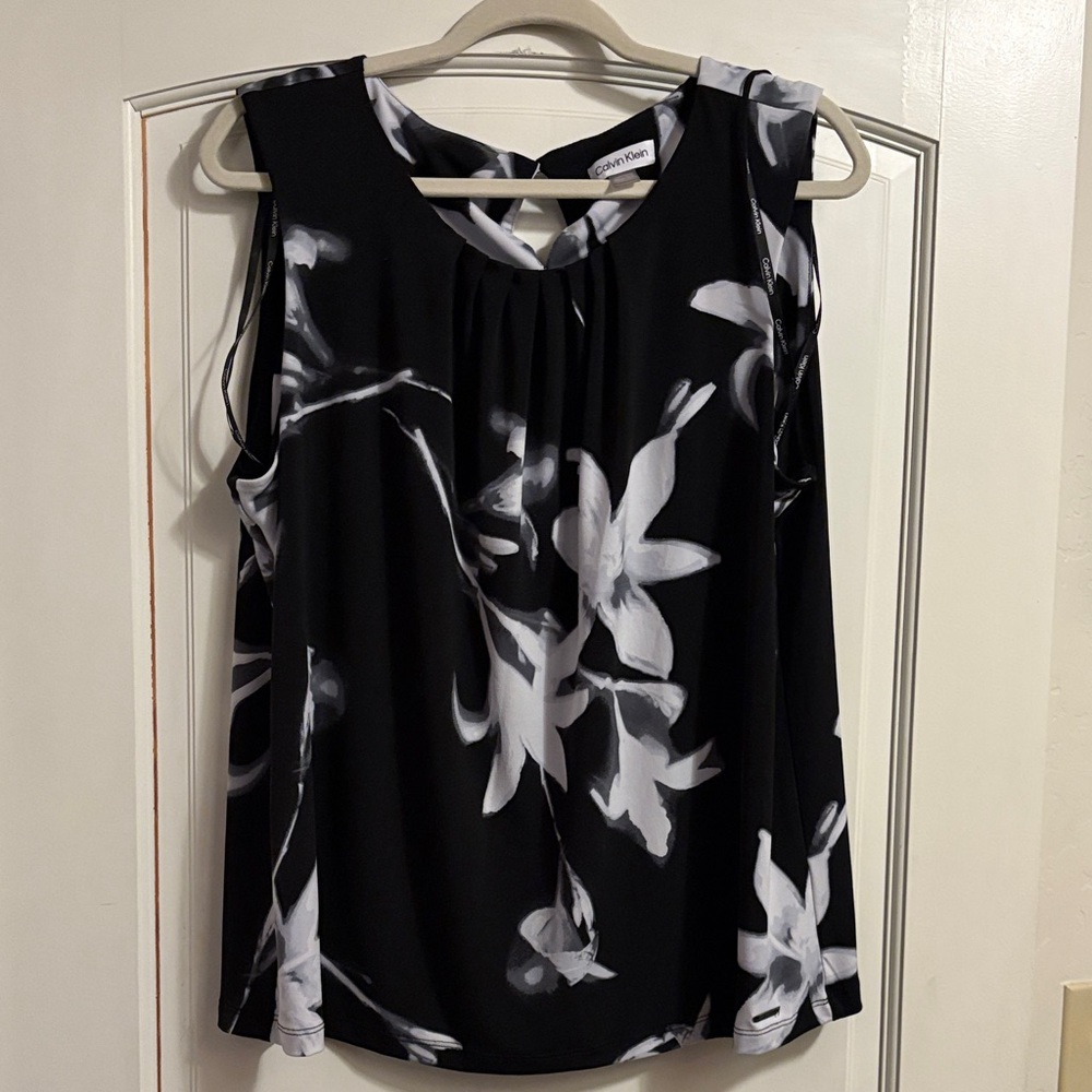 Calvin Klein Black and White Floral Blouse